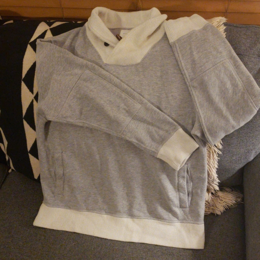 Billy Reid XL cotton pullover grey cream knit